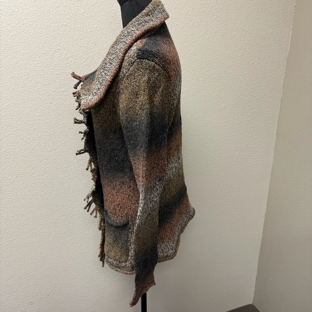 CAbi Brown Black Ombre Fringe Button Cardigan Sweater Small Boho